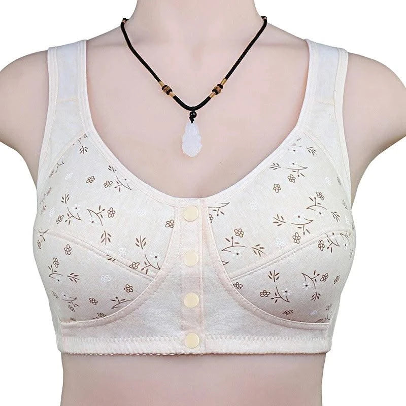 Front Closure Cotton Bras Women Removable Padded Bra Soft Camisole Middle Age Women Everyday Underwear Big Bust 50/115 B C Cup