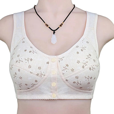 Front Closure Cotton Bras Women Removable Padded Bra Soft Camisole Middle Age Women Everyday Underwear Big Bust 50/115 B C Cup