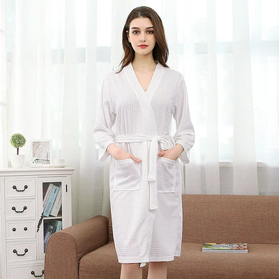 Waffle Couple Bathrobe Short Male Female Kimono Korean Style Nightwear Daily Casual Home Lounge Robe домашняя одежда женская