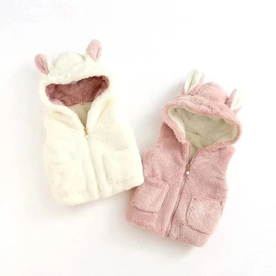 Cute Rabbit Sleeveless Hooded Plush Vest Coat/Jacket  | Spring Autumn Outwear| Baby Girls, Toddler, Infant, Children
