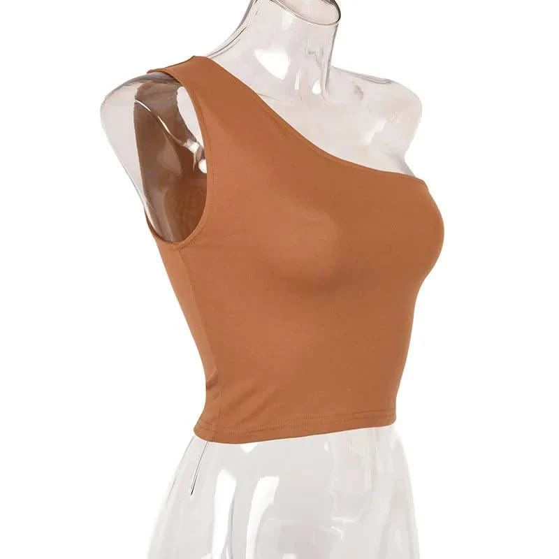 Women Sports Tank Tops Sexy Crop Tops Vest Casual One Shoulder