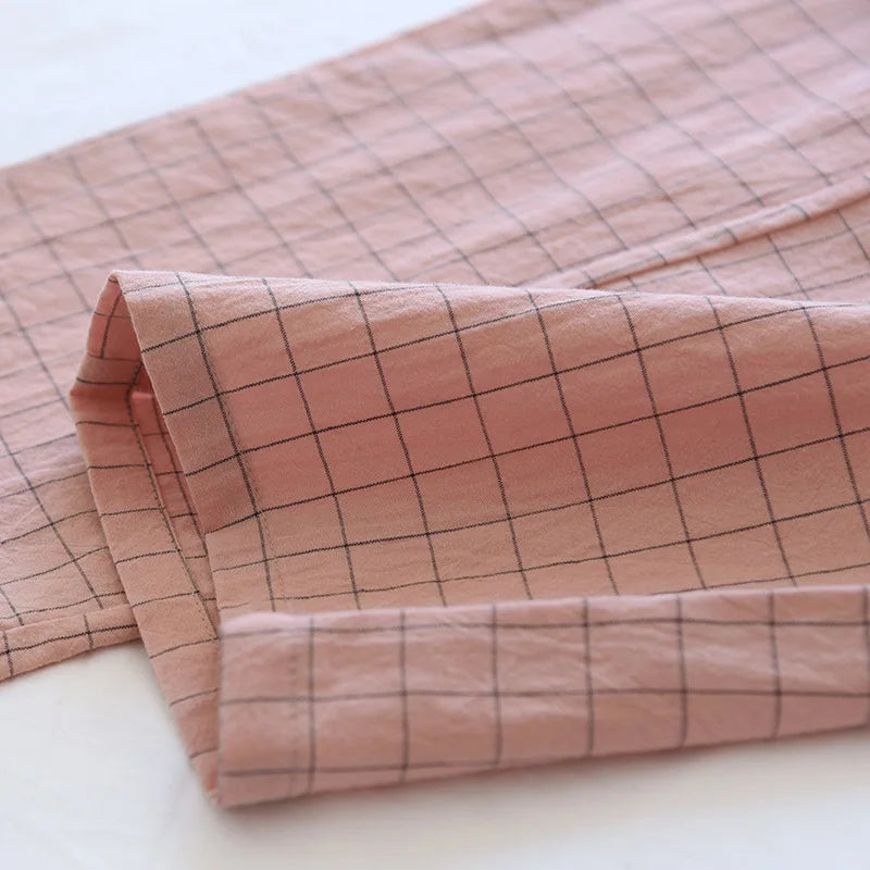 couple washed cotton trousers thin men and women home pants Elastic Waist Sleep Bottoms Plaid lounge pants home sleepwear 2021