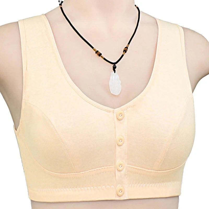 Front Closure Cotton Bras Women Removable Padded Bra Soft Camisole Middle Age Women Everyday Underwear Big Bust 50/115 B C Cup