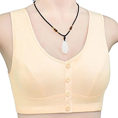 Front Closure Cotton Bras Women Removable Padded Bra Soft Camisole Middle Age Women Everyday Underwear Big Bust 50/115 B C Cup