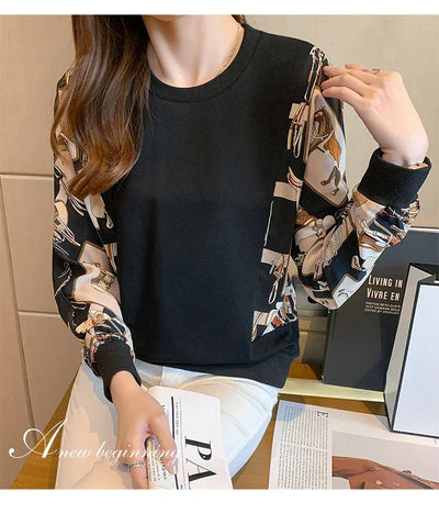 New Spring women Sweatshirts fashion patchwork Hoodies causal Sweatshirt Tops