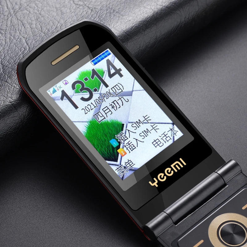 Slim Flip Mobile For Elderly Metal Body  Big Screen SOS Call Quick Dial Loud Sound Two Sim Magic Voice Torch Senior Mobile Phone