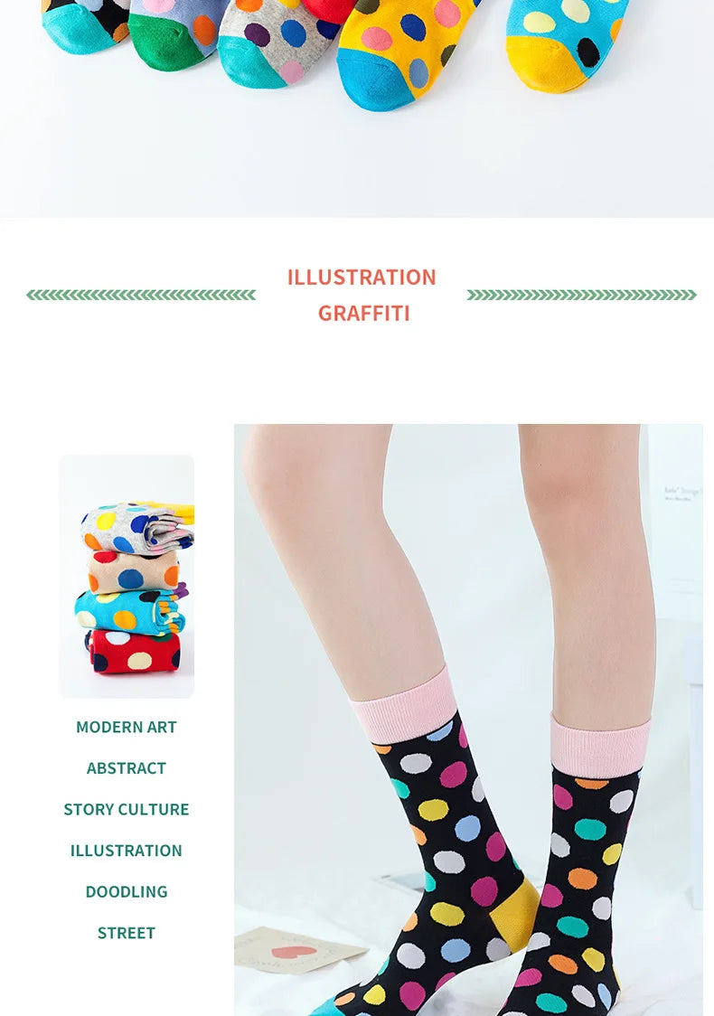 Women Crew Socks Funny Cute Cartoon candy colour dot crew socks Happy Harajuku skateboard Socks sox dropshipping