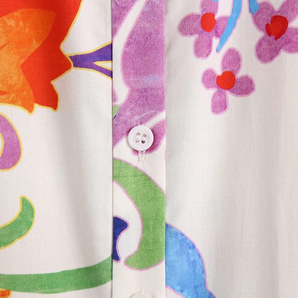 2021 Women Summer Dresses Floral Print Turn-down Collar A-Line 3/4 Sleeve Large Hem Single-breasted Mid-Calf Shirt Midi Dress St