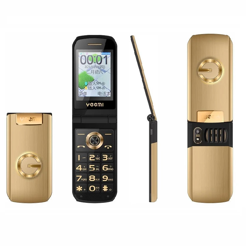 Slim Flip Mobile For Elderly Metal Body  Big Screen SOS Call Quick Dial Loud Sound Two Sim Magic Voice Torch Senior Mobile Phone