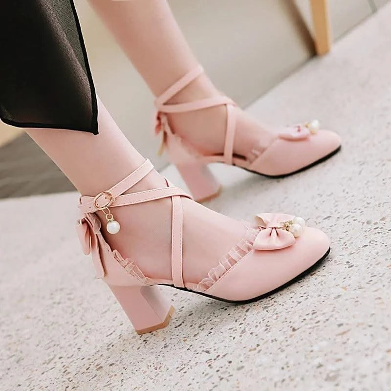Kids Fashion Bowknot Thick High Heel Shoes | Children's Party Shoes| Fancy Dress Shoes for Girls