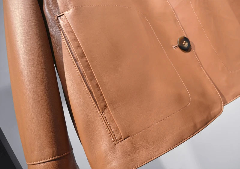Women's Sheepskin Short Tops Harajuku Fashion Jassen Dames Slim Jaqueta De Couro Legítimo Square Collar Trendy Streetwear Coat