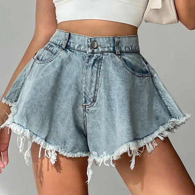 2025 Summer New Women Jeans Denim Shorts High Waist Loose Tassel Jeans S-xxl