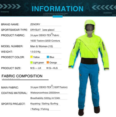Women's Drysuit For Kayaking Dry Suit Diving Sufing Front Zip Waterproof One-Piece Hoodies With Latex Cuffs And Neck  DW15