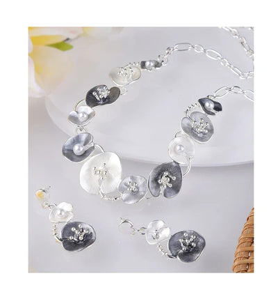 MeiceM Women Silver Plated Pendant Original Design Chain Leaf Necklace Drop Female Luxury Necklaces Set for Wedding Women's Mom