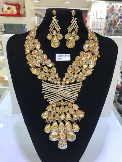 Women Luxury Necklaces Set Wedding Delicate Fashion Jewelery Set Crystal Rhinestone Earrings Jewelry Sets