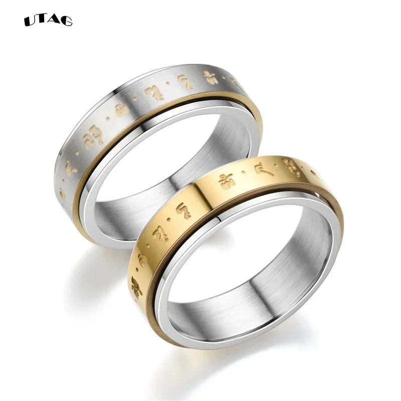 Rotatable Tibetan Buddhism Six-character Rumor Rings Men Spinner Stainless Steel Ring for Women Male Buddhism Lucky Jewelry Gift