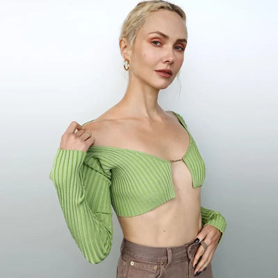 Cryptographic Autumn Knitted Sexy Cropped Sweaters Women Fashion Long Sleeve Cardigan Women Tops Pullovers Oversized Clothes
