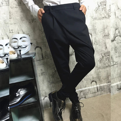 Men's trousers autumn winter fashion slim pants cross legs pants men black youth casual pants British style