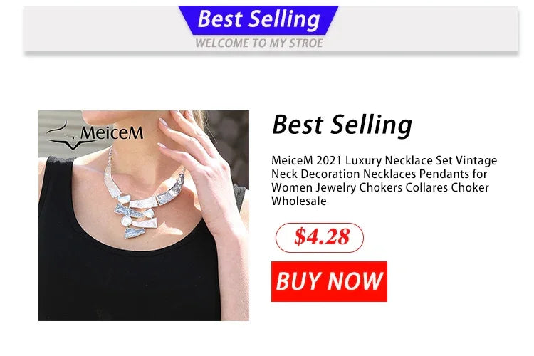 MeiceM Women Silver Plated Pendant Original Design Chain Leaf Necklace Drop Female Luxury Necklaces Set for Wedding Women's Mom