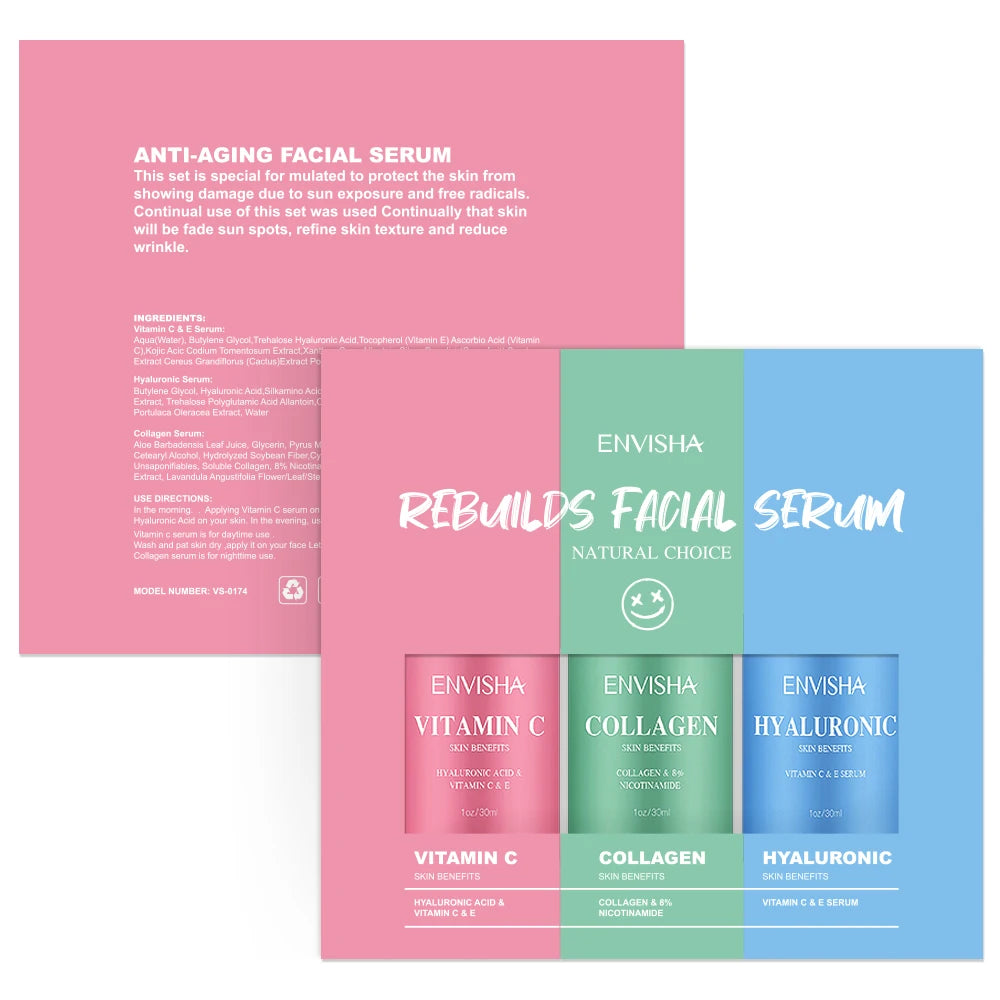 Skin Care Set Facial Serum Collagen Hyaluronic Acid Vitamin Anti-aging Wrinkle Whitening Moisturizing Remove Acne Face Essence