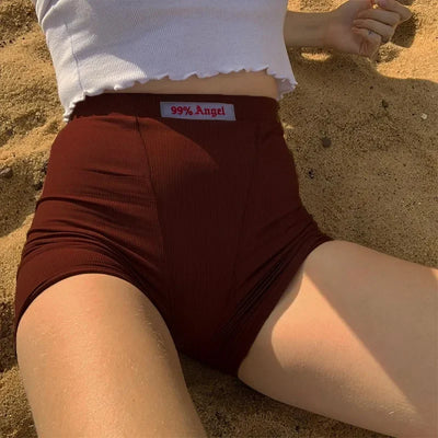 Women's shorts Summer Brown Letter Embroidery Biker Shorts Women Ribber Knit Black High Waist Casual Streetwear Shorts