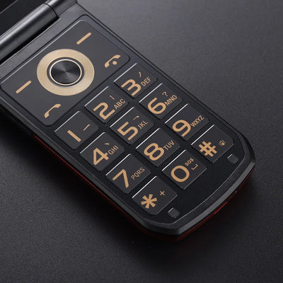 Slim Flip Mobile For Elderly Metal Body  Big Screen SOS Call Quick Dial Loud Sound Two Sim Magic Voice Torch Senior Mobile Phone