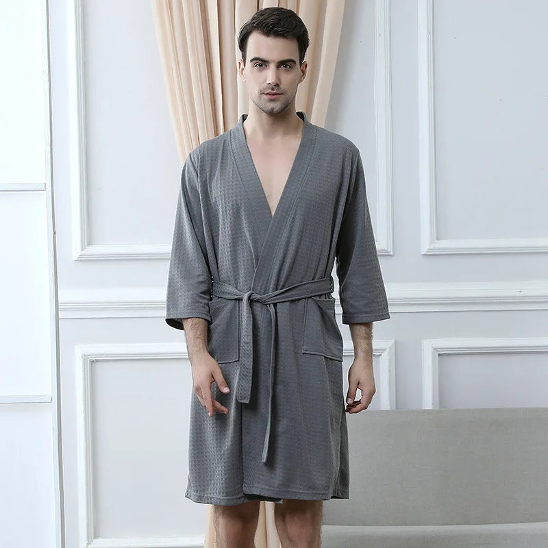 Waffle Couple Bathrobe Short Male Female Kimono Korean Style Nightwear Daily Casual Home Lounge Robe домашняя одежда женская