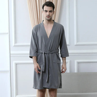 Waffle Couple Bathrobe Short Male Female Kimono Korean Style Nightwear Daily Casual Home Lounge Robe домашняя одежда женская