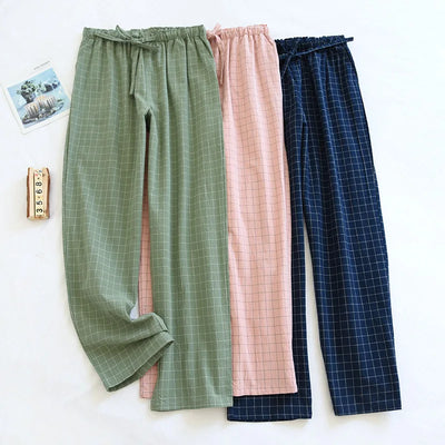 couple washed cotton trousers thin men and women home pants Elastic Waist Sleep Bottoms Plaid lounge pants home sleepwear 2021