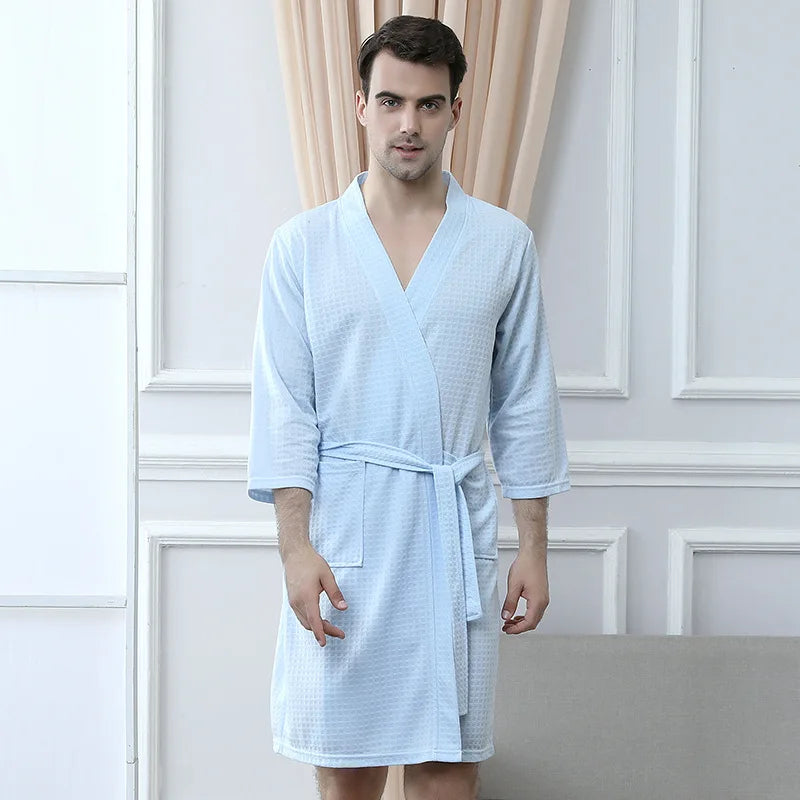 Waffle Couple Bathrobe Short Male Female Kimono Korean Style Nightwear Daily Casual Home Lounge Robe домашняя одежда женская