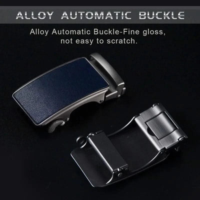 Blue Genuine Leather Automatic Buckle Strap Metal Belts for Men| Male