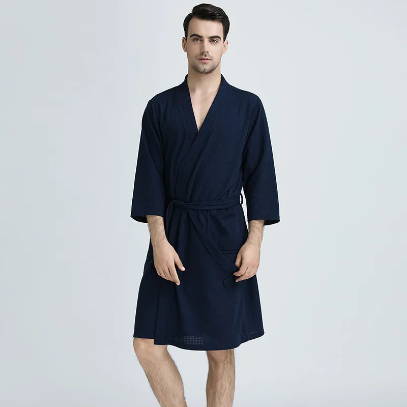 Waffle Couple Bathrobe Short Male Female Kimono Korean Style Nightwear Daily Casual Home Lounge Robe домашняя одежда женская