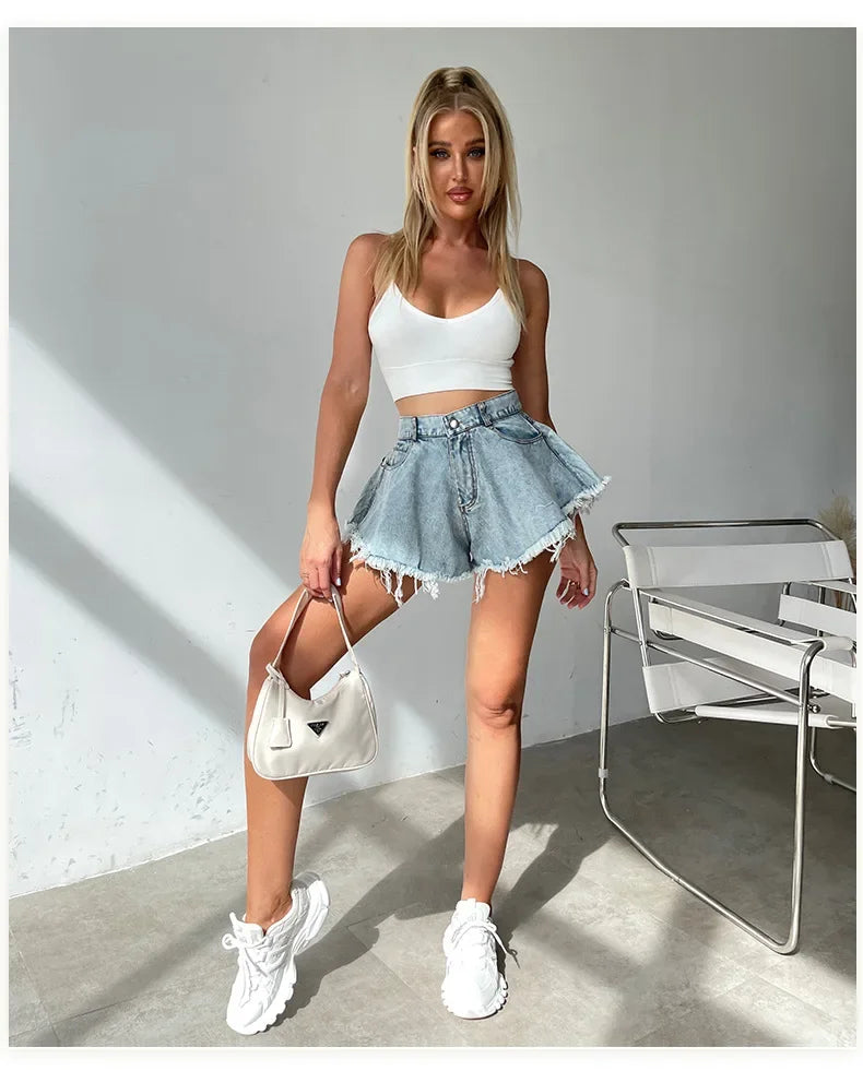 2025 Summer New Women Jeans Denim Shorts High Waist Loose Tassel Jeans S-xxl