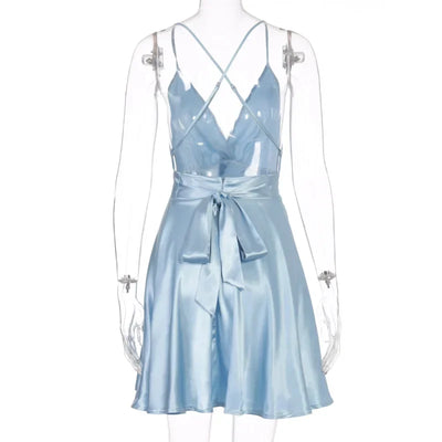 Women's Dress 2024 Fashion Summer elegant bow white female mini dress party cute sexy french romantic silk dress women