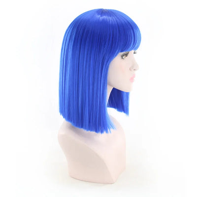 Synthetic Hair Short Wig With Bangs Cosplay Wigs For Women Straight Bob Wig Korean Pink Red Brown Blue Green White Purple Grey