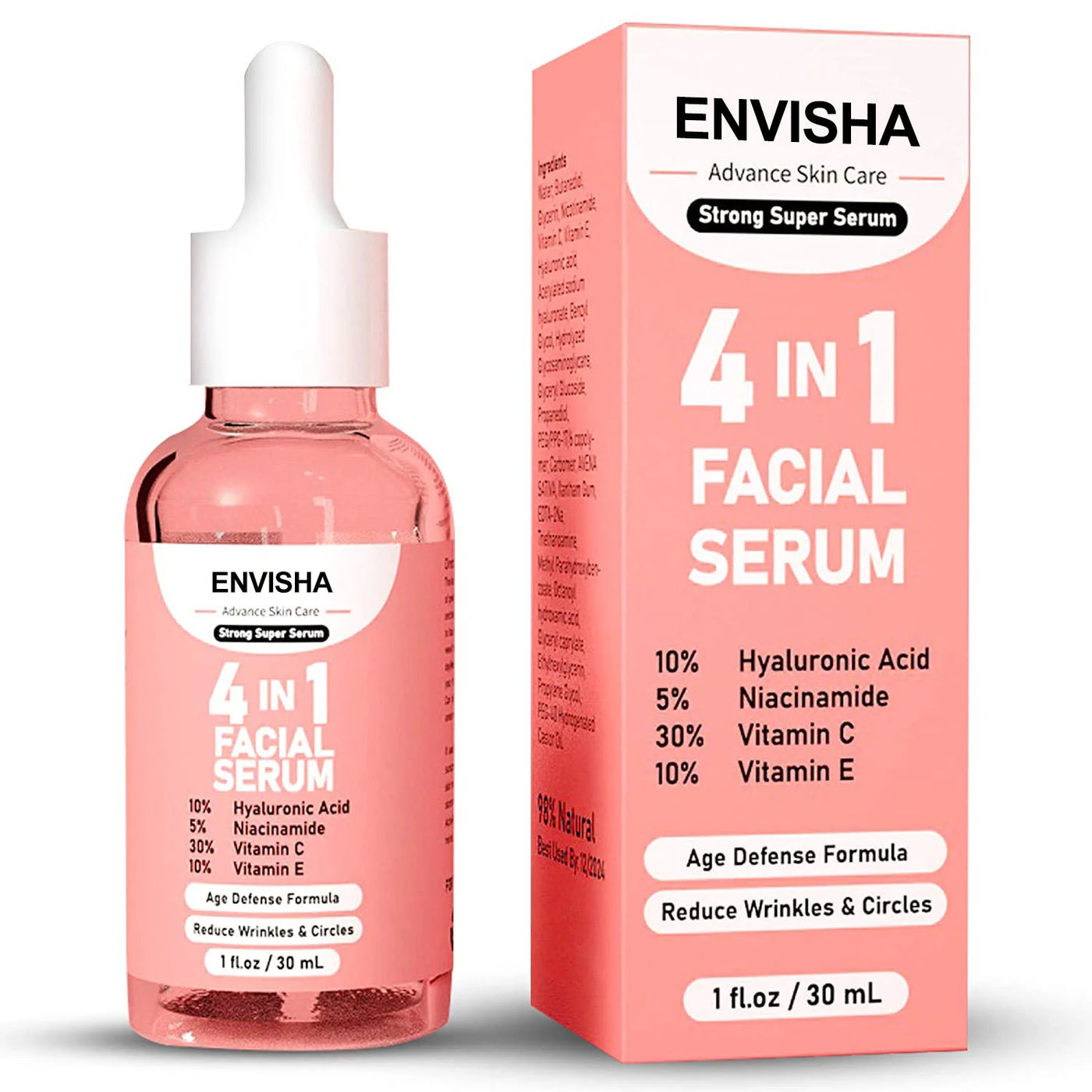 ENVISHA Facial Serum Hyaluronic Acid Niacinamide Vitamin Face Skin Care Anti-Aging Wrinkle Whitening Moisturizing Shrink Pores
