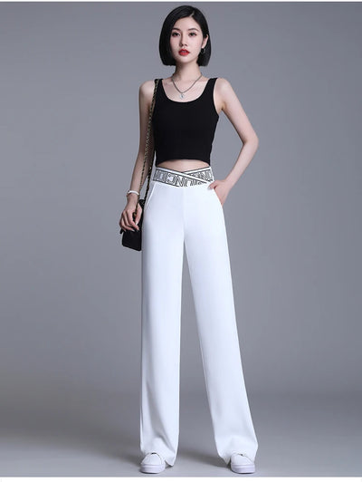 Women Wide Leg Pants Oversized 2025 Korean Fashion Clothing Sexy Bottoms Elegant High Waist Loose Y2k Black White Trousers XXXL