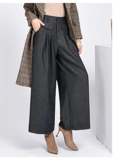 2023 Winter Warm Wool Women's Pants Female High Waist Pleated Wide Leg  Capris for Women Trousers Woman  4xl