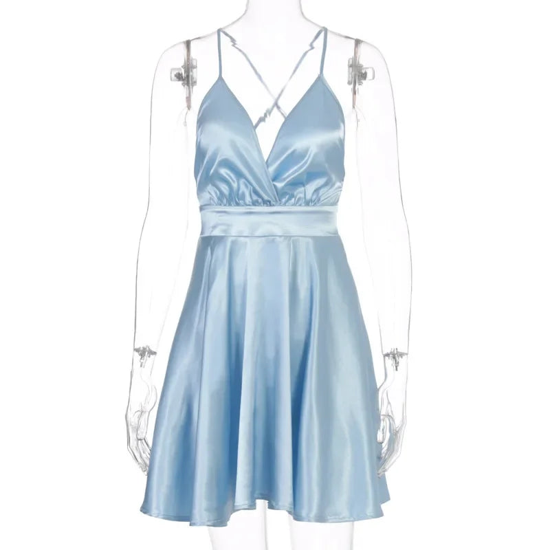 Women's Dress 2024 Fashion Summer elegant bow white female mini dress party cute sexy french romantic silk dress women