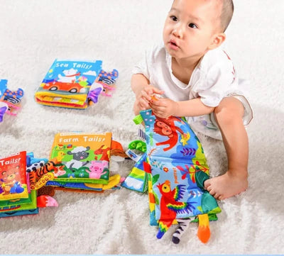 New Baby Toys Cartoon Animals Tail Baby Cloth Book Educational Ringed Paper Cloth Book Toys Enlightenment Baby Toys 0 12 Months