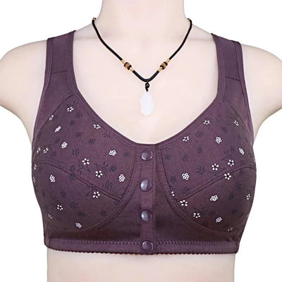 Front Closure Cotton Bras Women Removable Padded Bra Soft Camisole Middle Age Women Everyday Underwear Big Bust 50/115 B C Cup