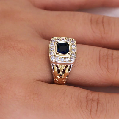 Luxury 925 Ring for Men Natural 2 Carat Sapphire with Diamond Jewelry Anillos De Bizuteria Anillos Gemstone Rings Box