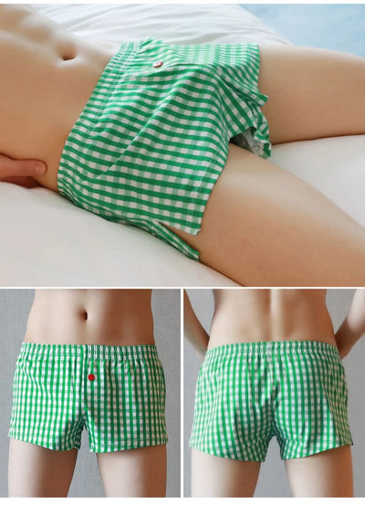 Men's Cotton Arrow Boxers Casual Plaid Elastic Waist Underwear Summer Loose Breathable Beach Pants Boxer Shorts Youth Panties
