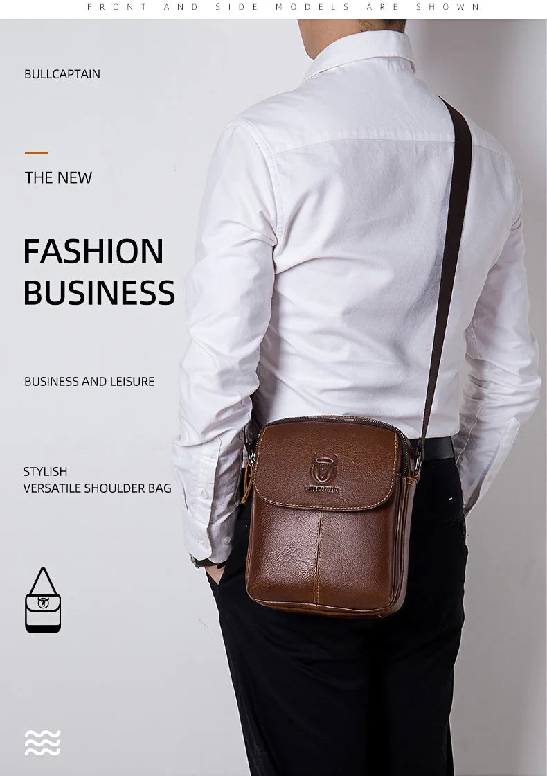 BULLCAPTAIN-Men's Leather Shoulder Bag Brand Casual Men's Bags Small Mini Multifunctional Crossbody Bag's D07