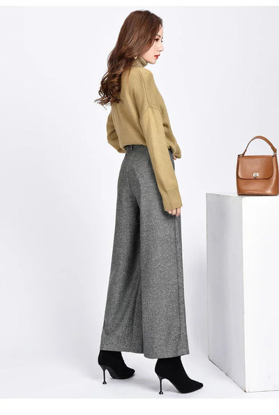 2023 Winter Warm Wool Women's Pants Female High Waist Pleated Wide Leg  Capris for Women Trousers Woman  4xl