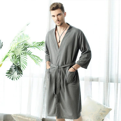 Waffle Couple Bathrobe Short Male Female Kimono Korean Style Nightwear Daily Casual Home Lounge Robe домашняя одежда женская