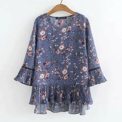 Chiffon Elegant Womens Blouses Summer Tops For Women Ruffle Tunic Floral Blouse Female Clothes Loose Casual 5XL V2183