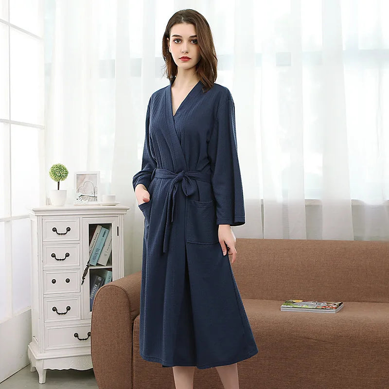 Waffle Couple Bathrobe Short Male Female Kimono Korean Style Nightwear Daily Casual Home Lounge Robe домашняя одежда женская