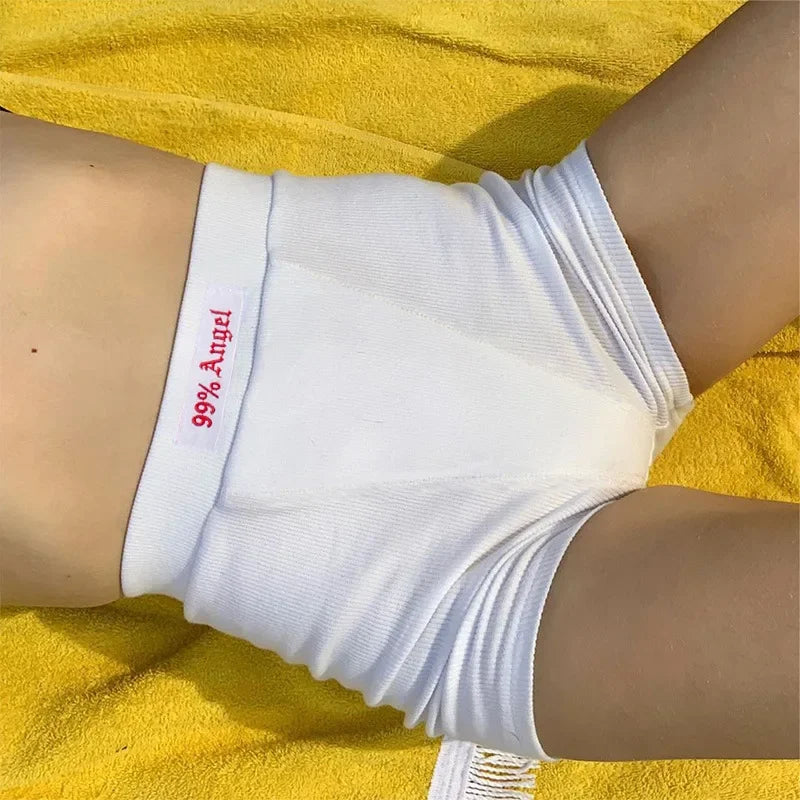 Women's shorts Summer Brown Letter Embroidery Biker Shorts Women Ribber Knit Black High Waist Casual Streetwear Shorts