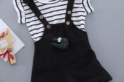 Summer Children Clothing Baby Cute  Girls Casual T-Shirts Bib Shorts 2Pcs/Set Toddler Cartoon Fashion Cotton Infant Clothes Suit